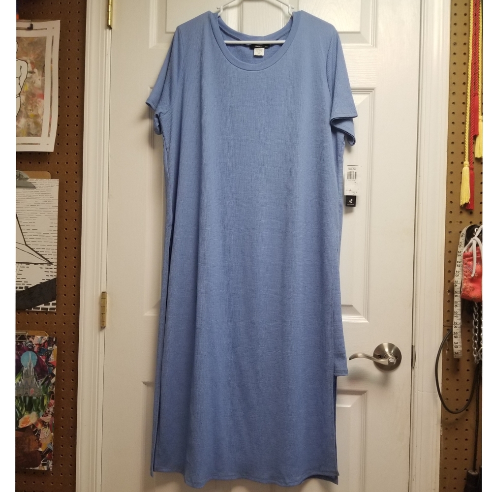 NWTS Periwinkle Powder Blue Bodycon Ribbed Overlay Side Slit T-shirt Midi Dress